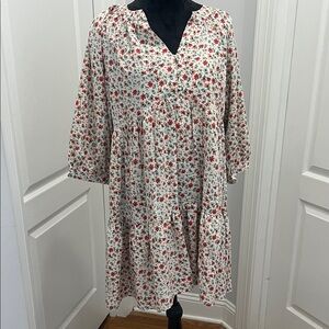 Entro Floral Dress with Red and Green Accents